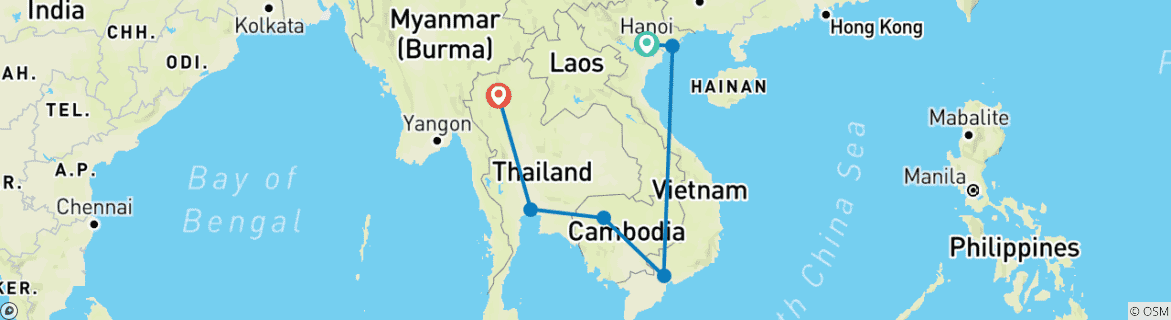 Karte mit der Reiseroute