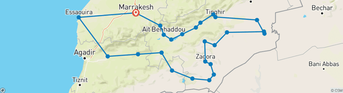 Image d'une carte montrant l'itinéraire du circuit