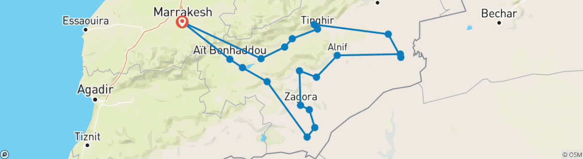 Image d'une carte montrant l'itinéraire du circuit