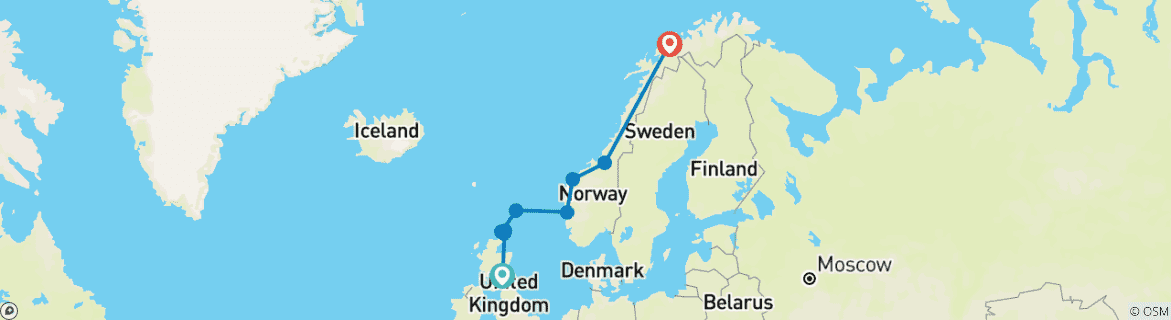 Image of a map showing the route of the tour