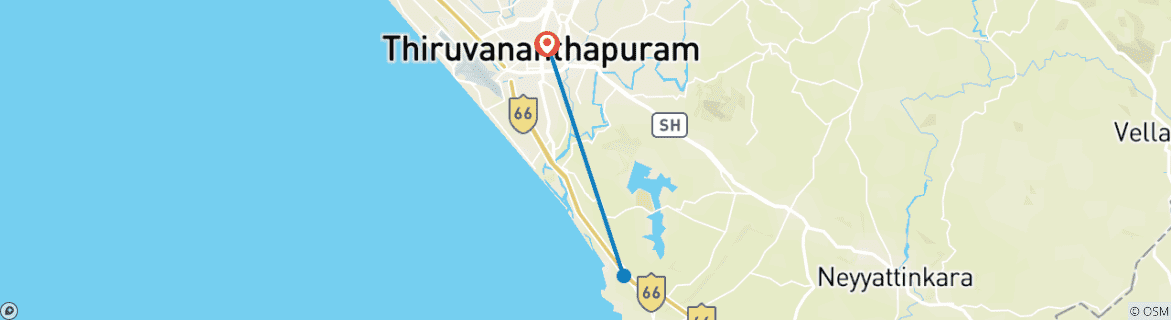 Carte du circuit Kovalam : 3 jours de plage avec visite de la plage du phare