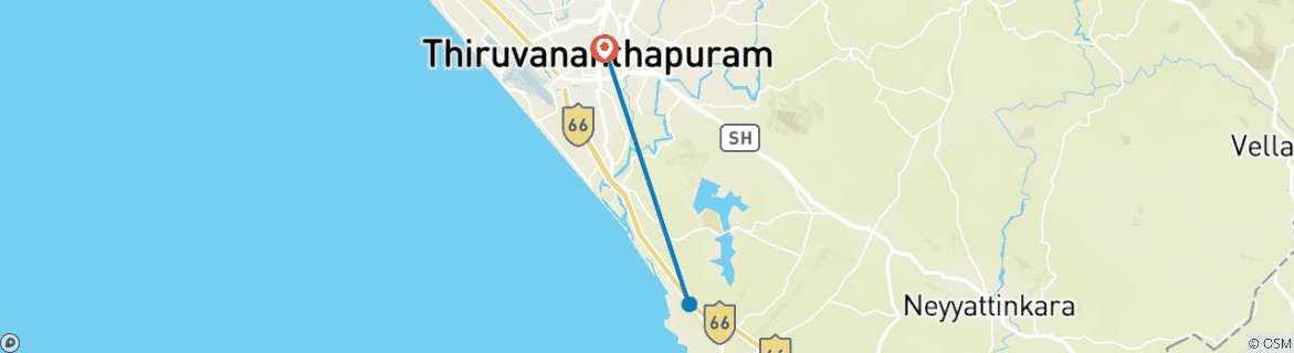 Carte du circuit Kovalam : 3 jours de plage avec visite de la plage du phare