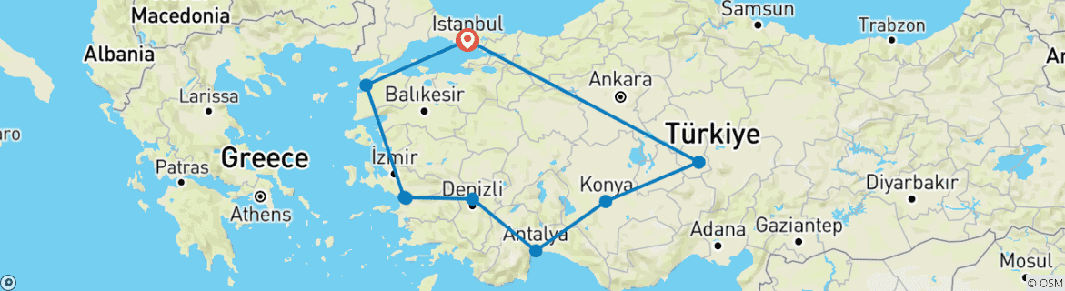 Foto van een kaart met de route van de rondreis