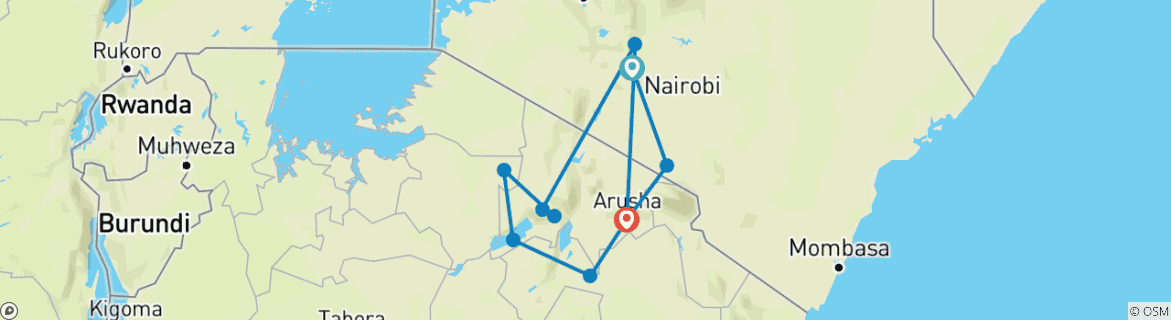 Image of a map showing the route of the tour