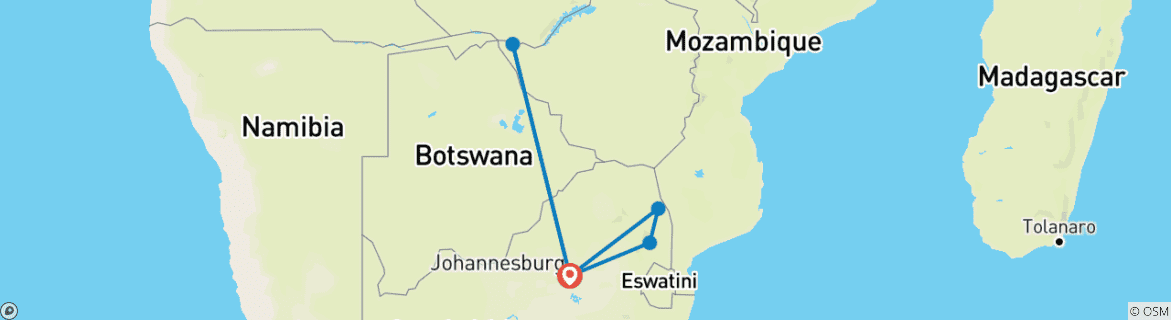 Karte mit der Reiseroute