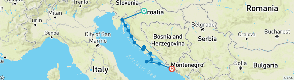 Foto van een kaart met de route van de rondreis