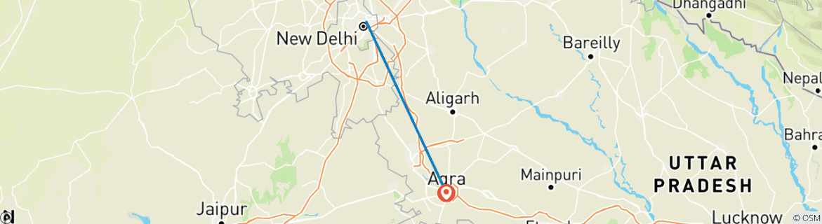 Image of a map showing the route of the tour