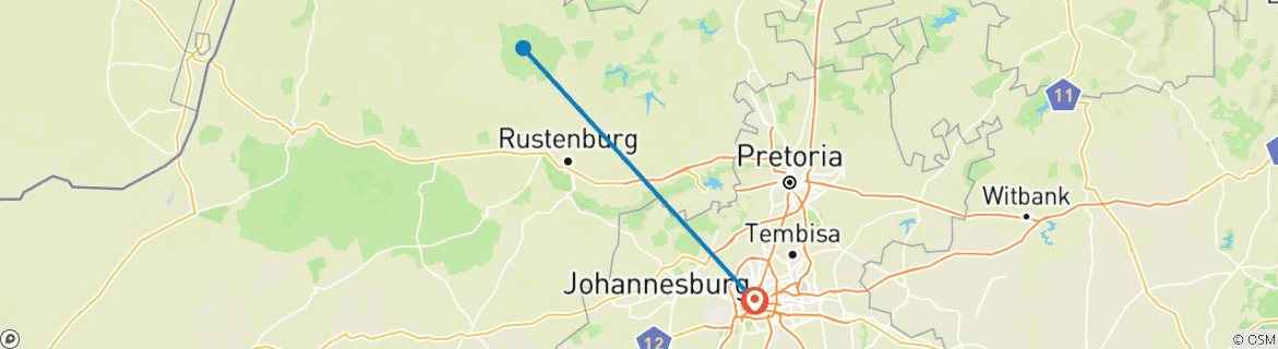 Carte du circuit Safari de 4 jours avec camping pour les Big Five de Pilanesberg, en milieu de gamme