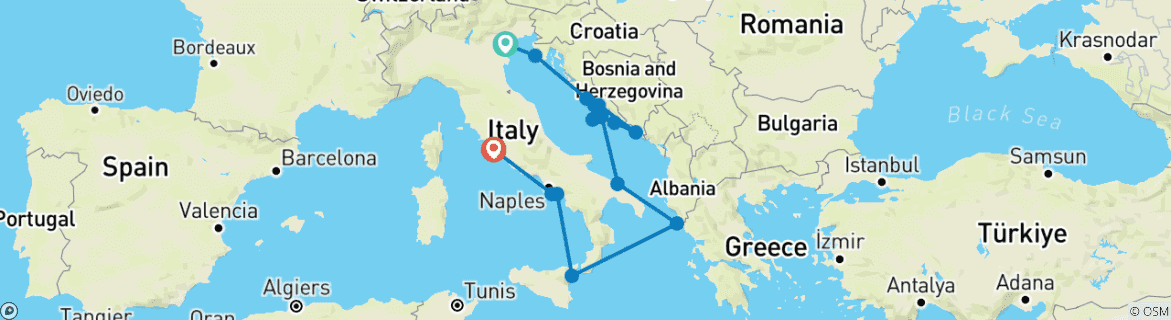 Carte du circuit Découvrez l'Adriatique de Venise à Rome