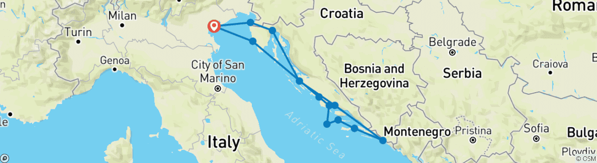 Carte du circuit Découvrez le meilleur de la côte croate 2027 - 15 jours (including Sibenik)