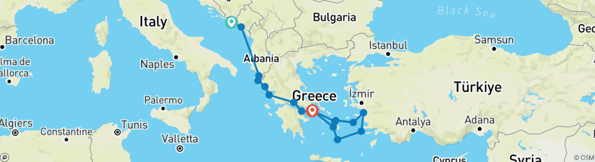 Carte du circuit Découvrez la Méditerranée orientale 2027 - 15 jours (from Dubrovnik to Athènes)