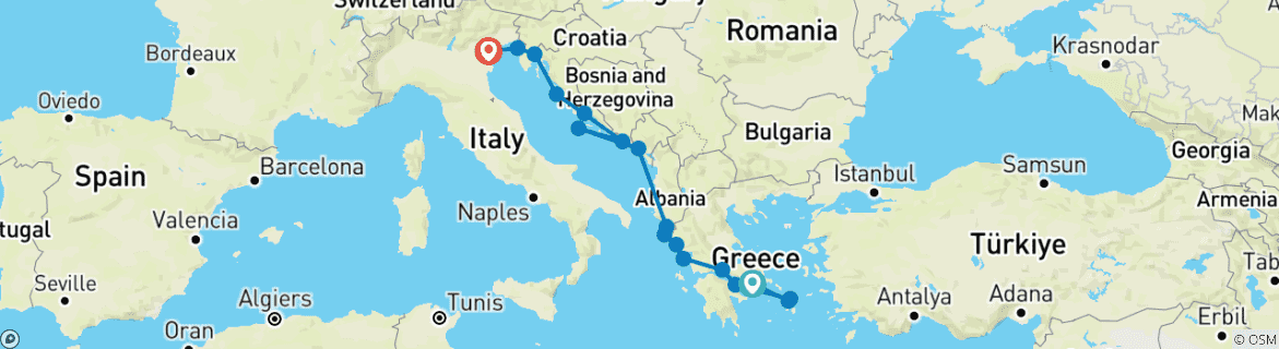 Carte du circuit Découvrez la Grèce, le canal de Corinthe et l'Adriatique 2027