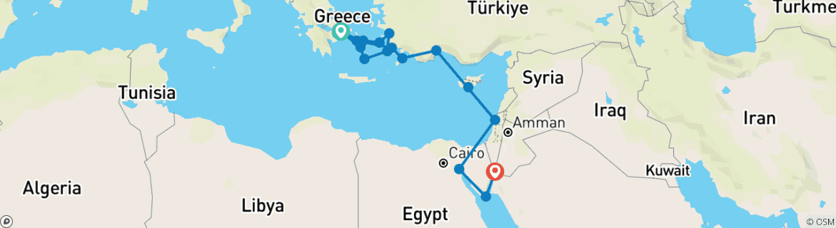 Carte du circuit Découvrez les merveilles de la mer Égée et de l'Antiquité