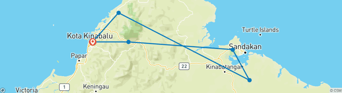Carte du circuit Véritable Bornéo (12 destinations)