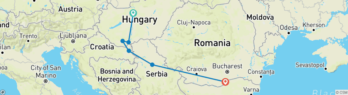 Foto van een kaart met de route van de rondreis