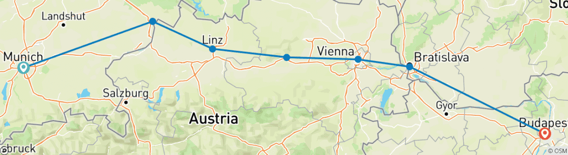 Image of a map showing the route of the tour
