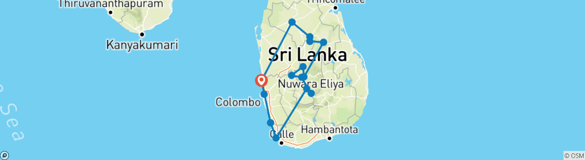 Image of a map showing the route of the tour