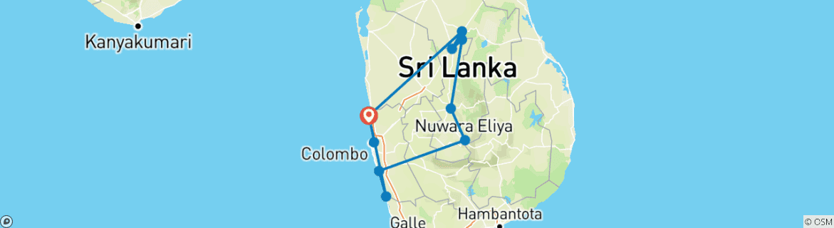 Image of a map showing the route of the tour