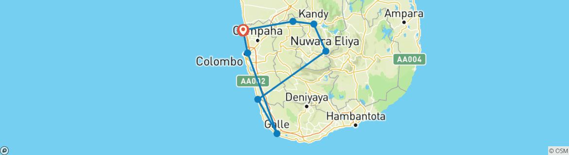 Image of a map showing the route of the tour