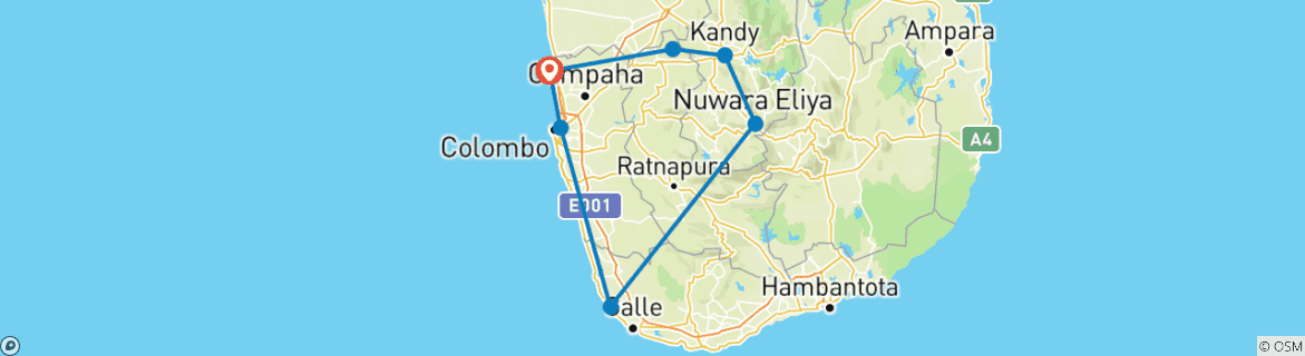 Image of a map showing the route of the tour