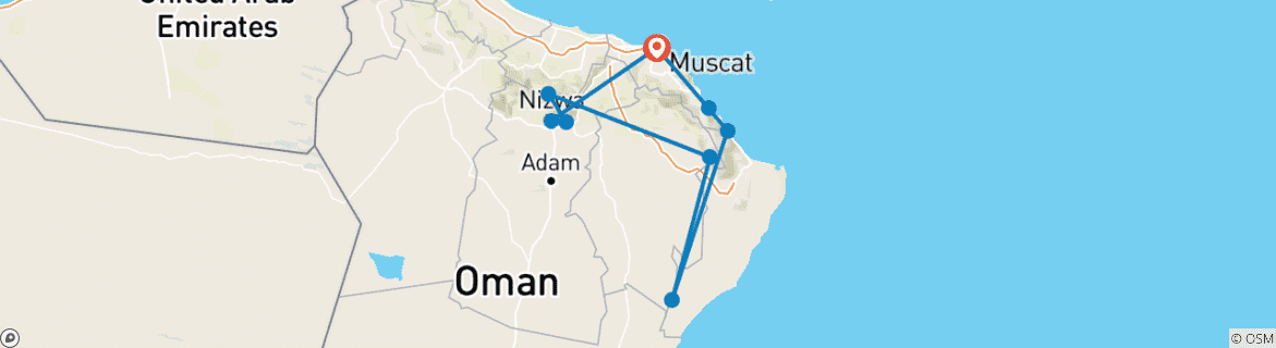 Carte du circuit Les points forts d'Oman : Des sommets aux piscines
