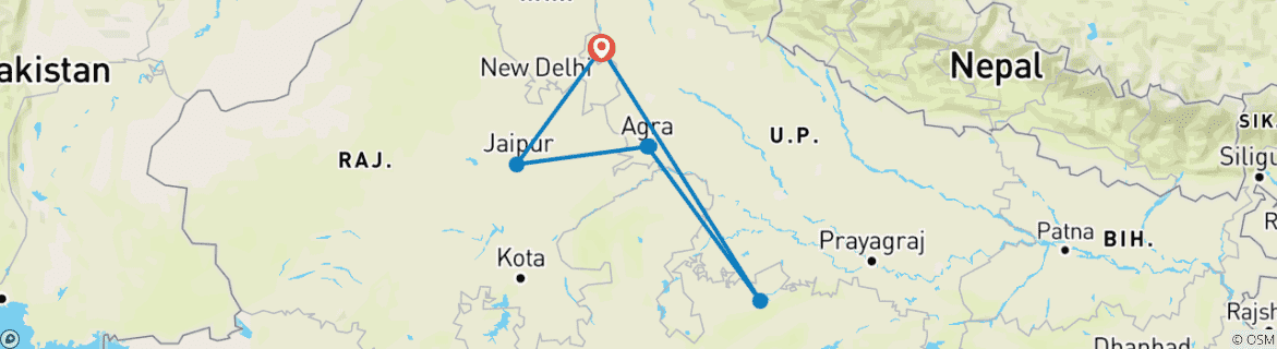 Foto van een kaart met de route van de rondreis