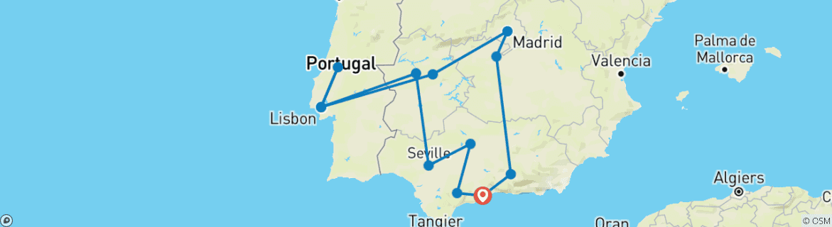 Carte du circuit Costa del Sol en Andalousie et Lisbonne - 10 jours