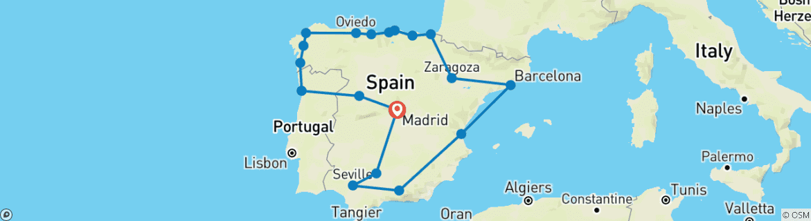 Carte du circuit Espagne découverte et Porto - 14 jours