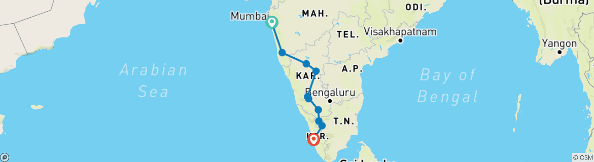 Image d'une carte montrant l'itinéraire du circuit