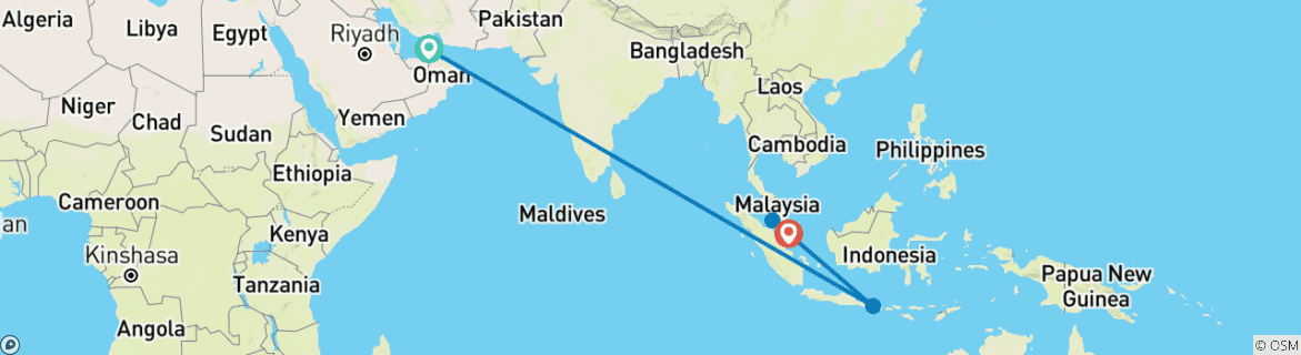 Image d'une carte montrant l'itinéraire du circuit