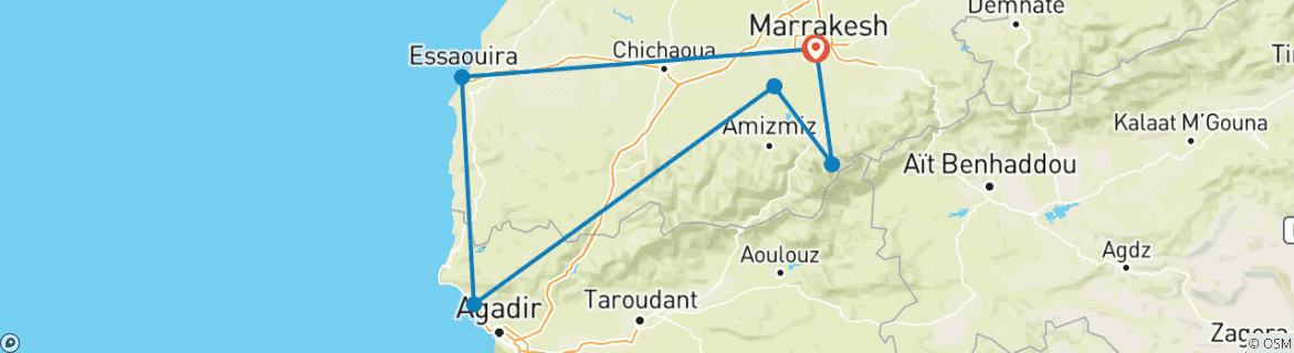 Karte mit der Reiseroute