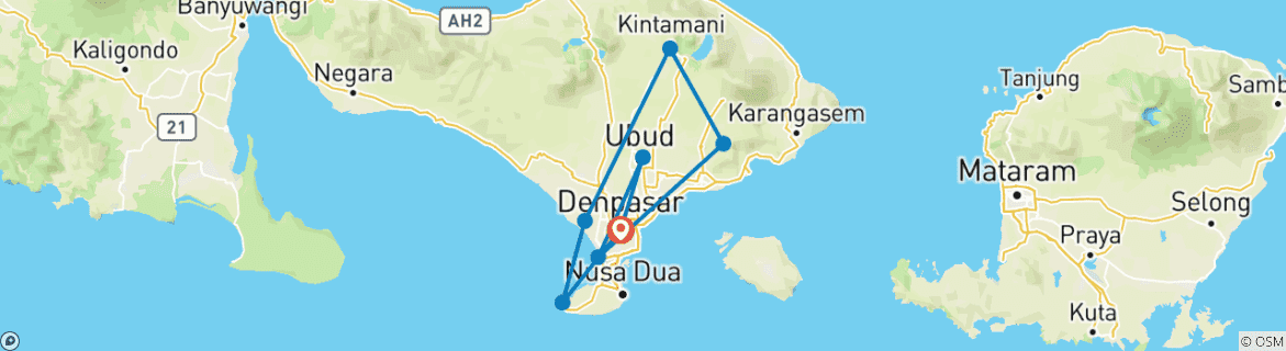 Carte du circuit Bali & Lombok : Perdu dans la lave, retrouvé en mer (16 destinations)