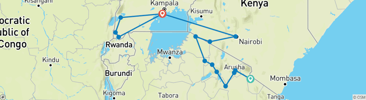 Image d'une carte montrant l'itinéraire du circuit