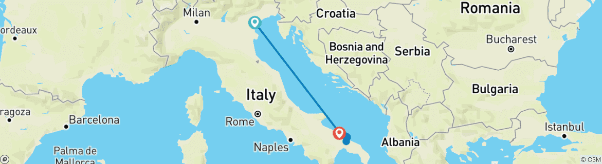 Carte du circuit 7 jours de découverte de Venise et Bari - Des canaux aux côtes