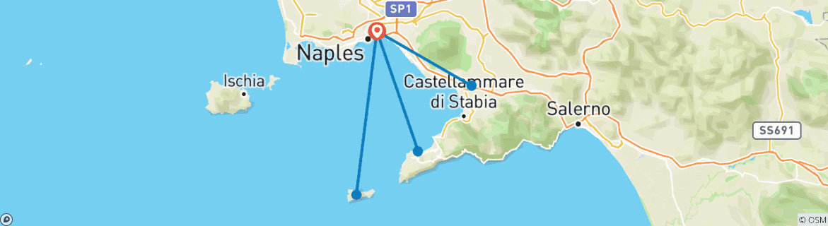 Carte du circuit 7 jours à Naples et Capri : Des rues anciennes aux rivages d'azur