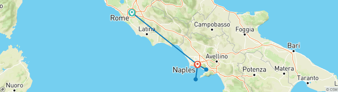 Carte du circuit 10 jours Rome et Naples : Du Colisée à Capri en train
