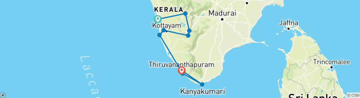 Image of a map showing the route of the tour