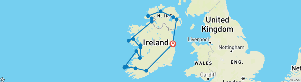 Carte du circuit Joyaux de l'Irlande - 14 jours/13 nuits
