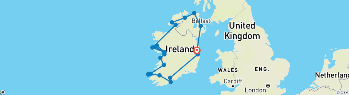 Image of a map showing the route of the tour