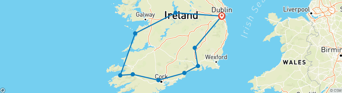 Image of a map showing the route of the tour