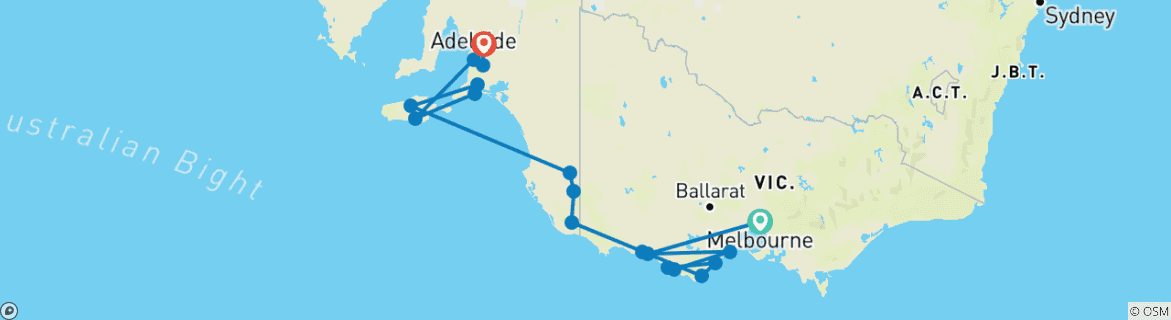 Image d'une carte montrant l'itinéraire du circuit