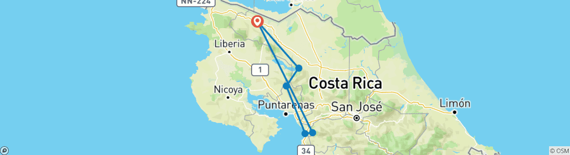 Foto van een kaart met de route van de rondreis