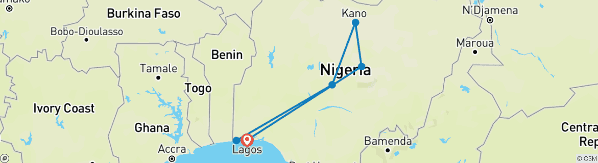 Foto van een kaart met de route van de rondreis