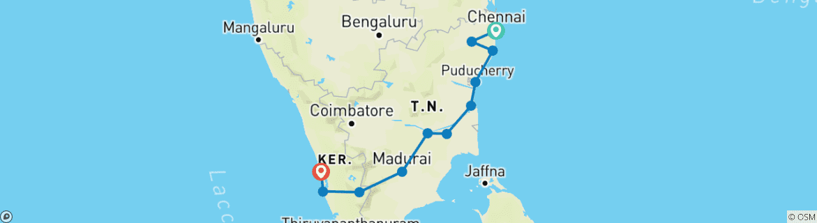 Foto van een kaart met de route van de rondreis