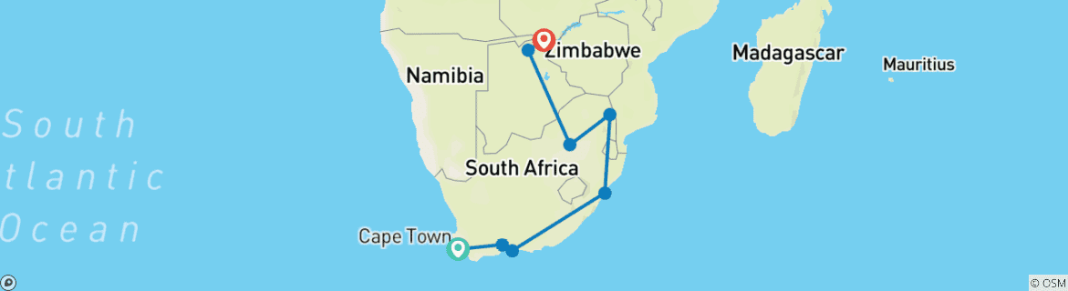 Image of a map showing the route of the tour