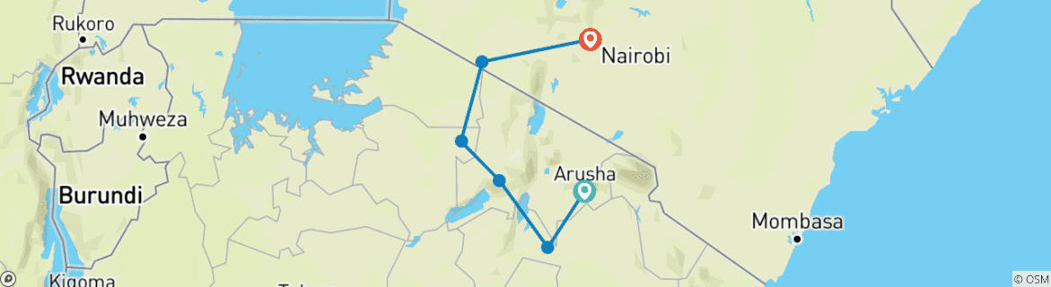 Image d'une carte montrant l'itinéraire du circuit