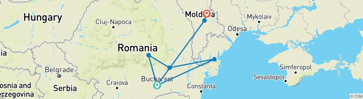 Carte du circuit Le cœur de l'Est : Aventure en Roumanie et Moldavie