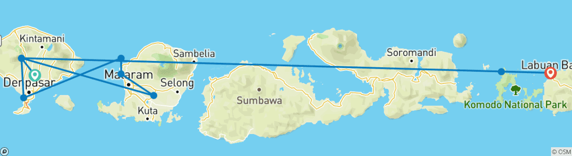 Carte du circuit De Bali à Flores : Pistes, villages tribaux et lagons aux dragons