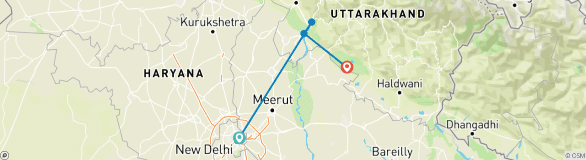 Image d'une carte montrant l'itinéraire du circuit