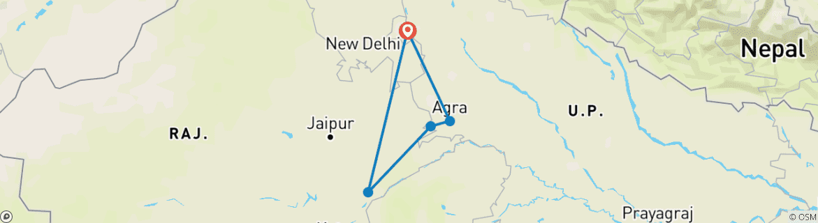 Image of a map showing the route of the tour